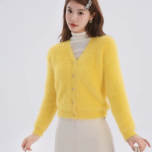 【先用后付】 秋冬新款水貂绒通勤风毛针织衫长袖毛衣开衫外套女