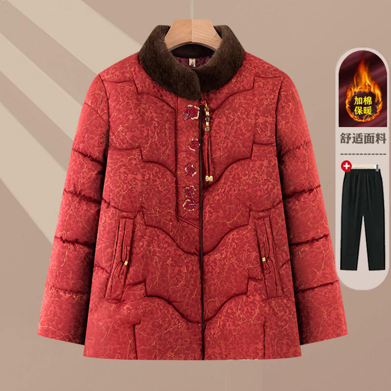 中老年立领加厚保暖刺绣棉服