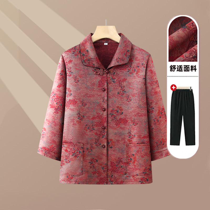 老年人春夏装女衬衫奶奶套装