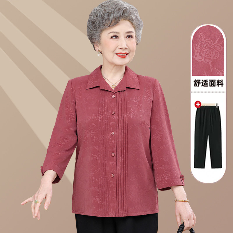奶奶夏装时尚衬衫女中老年人