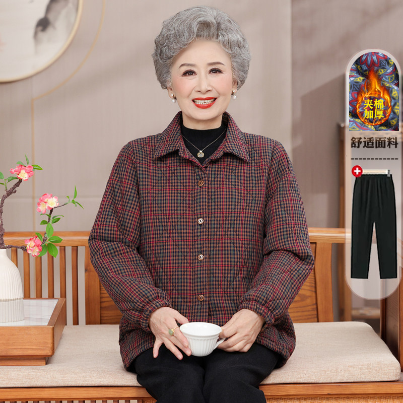 新款妈妈春秋装纯棉衣洋气薄款棉服中老年棉袄女时尚奶奶夹棉外套