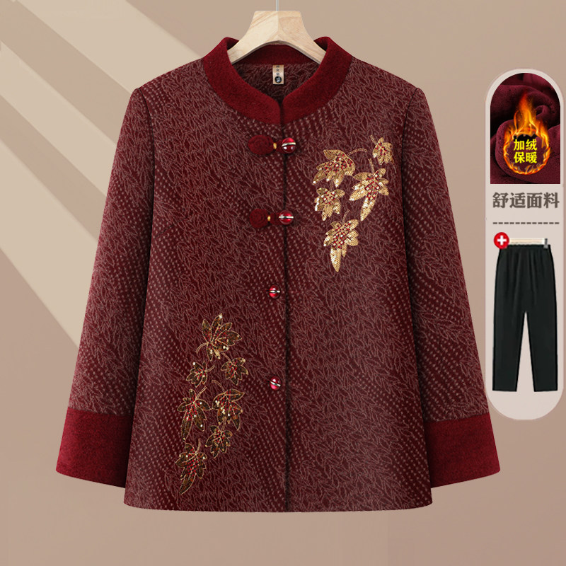 仿貂绒加厚立领冬装中老年女外套