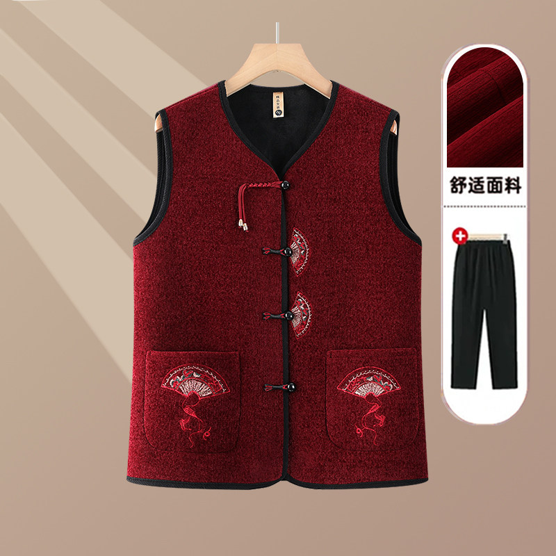 2026妈妈装新中式无袖马甲女中老年刺绣盘扣保暖背心中老年女装,女装/女士精品,中老年女装,淘宝优惠券,粉丝福利购,淘宝优惠卷