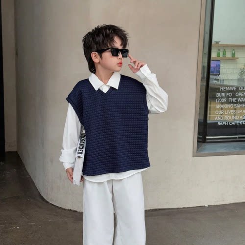 韩系V领宽松男针织马甲春秋