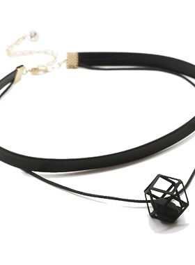原宿黑色双层几何项圈短款锁骨链