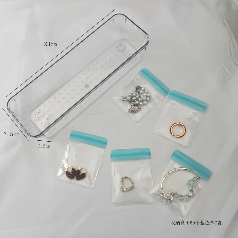 跨境透明防氧化PVC首饰珠宝收纳袋波点桌面抽屉整理PET收纳盒厂家