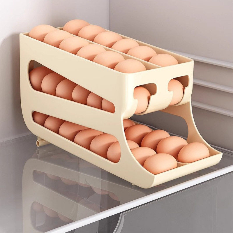 人气滚动滑梯式鸡蛋收纳盒 厨房双排斜口鸡蛋托 冰箱侧门整理