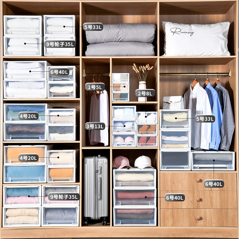 抽屉式收纳盒抽屉储物收纳箱透明鞋盒收纳抽屉家用衣服整理箱批发
