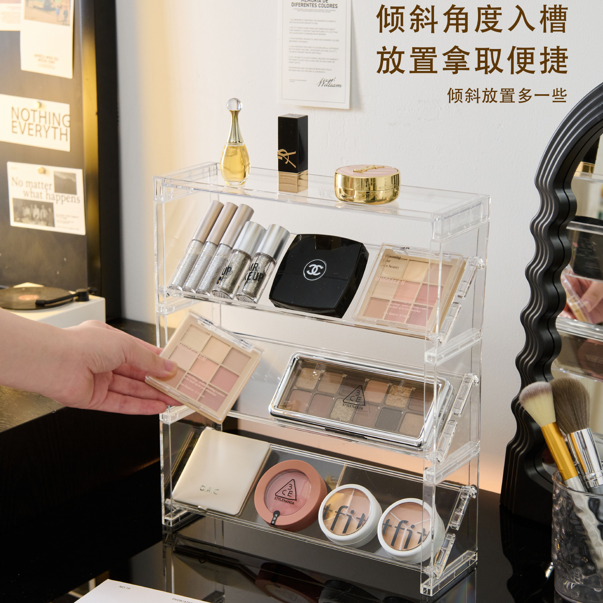 化妆品桌面收纳展示架梳妆台彩妆护肤品置物架透明文具整理