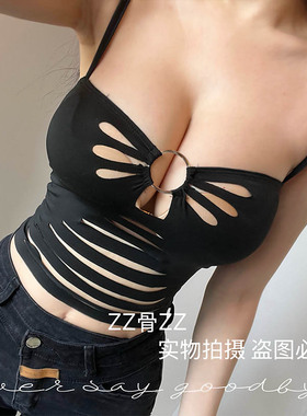 ZZ骨ZZ 夏季新款欧美街头休闲辣妹甜酷风镂空不规则拼接吊带背心