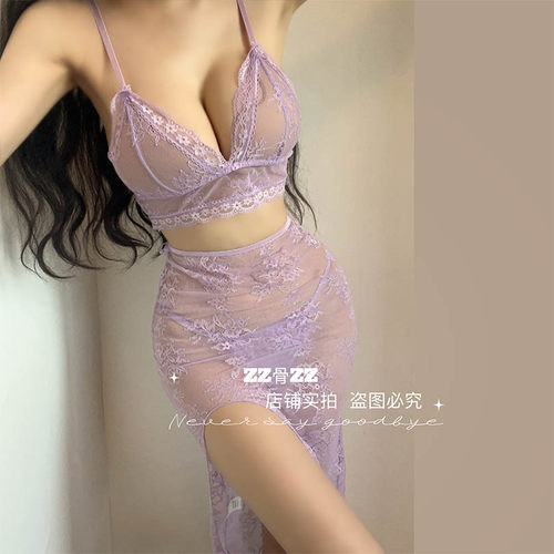 ZZ骨ZZ 夏季新款法式优雅女人味蕾丝V领性感包臀居家情趣睡衣套装