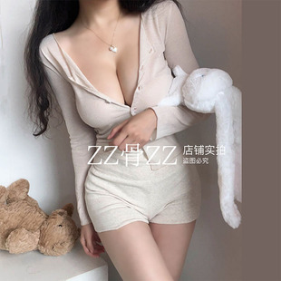 T恤女 ZZ骨ZZ 新款 法式 复古甜美优雅女人味一排扣性感纯欲气质长袖