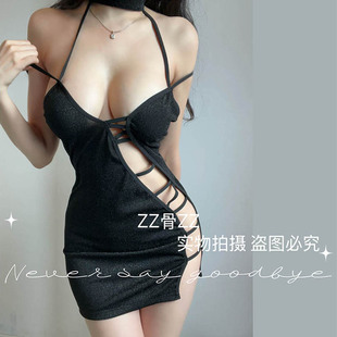 ZZ骨ZZ 新款欧美风辣妹纯欲风性感甜辣镂空包臀挂脖式连衣裙睡裙