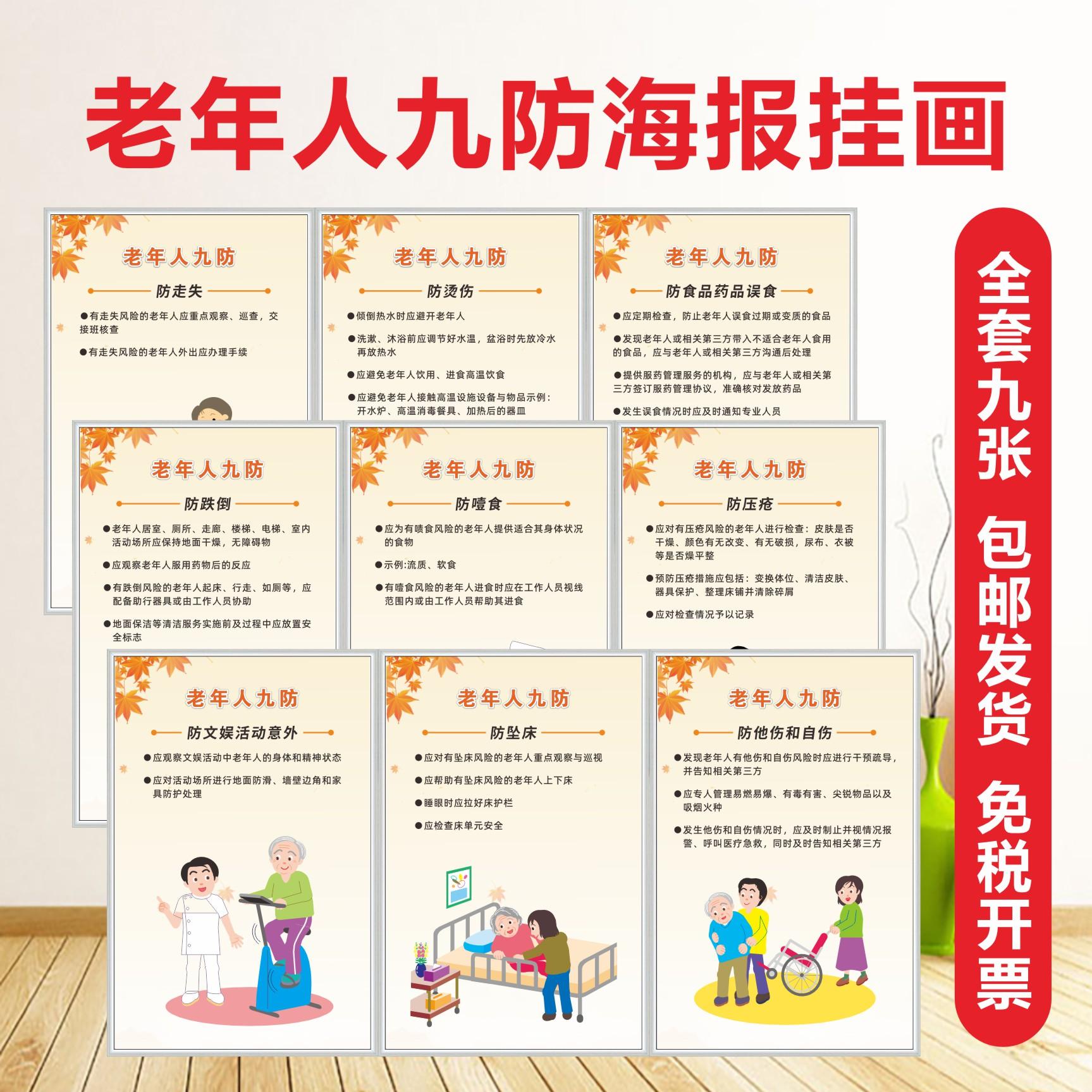 养老院九防挂图背胶贴纸上墙制度