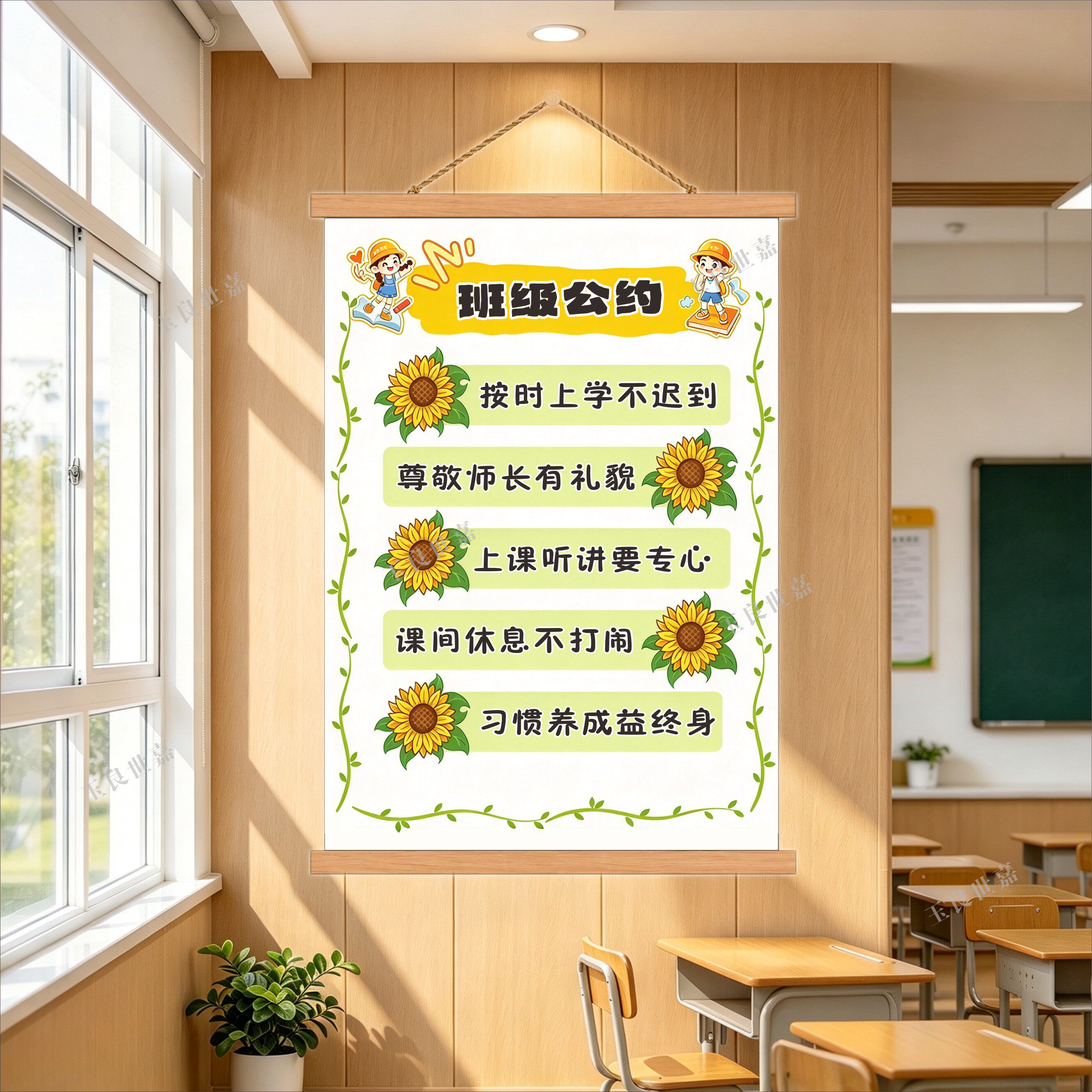 班级公约挂画中小学生教室文化布置装饰墙贴挂牌班规班训励志标