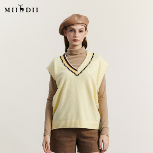 谜底V领针织马甲文艺宽松套头针织衫 234MZ1896