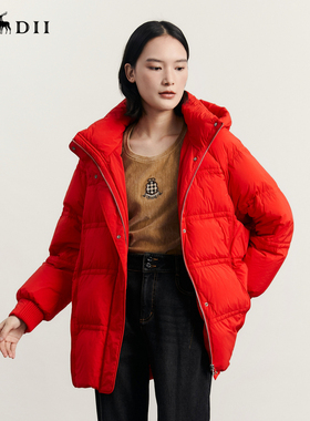 谜底大红色羽绒服连帽面包服保暖234MY1456