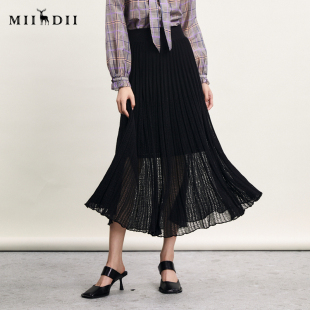 谜底针织半身裙百搭修身 百褶毛织长裙241MZ0339