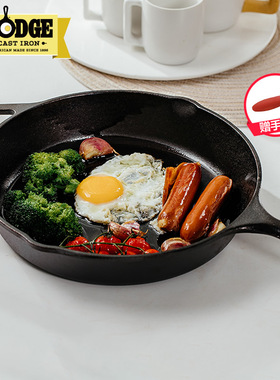 美国进口Lodge牛排铸铁煎锅平底锅无涂层不易粘26CM电磁炉通用
