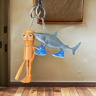 外国山海经的书包挂件穿鞋鲨鱼木棍人公仔大号钥匙扣玩偶挂饰玩具