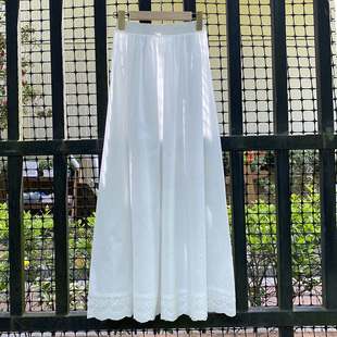 春夏轻薄纯棉打底裙汉服旗袍森系日常百花边亲肤透气中摆半身裙