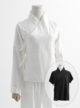 春夏汉服中衣纯棉绵绸白色男女款柔软高弹长袖打底衣打底裤套装