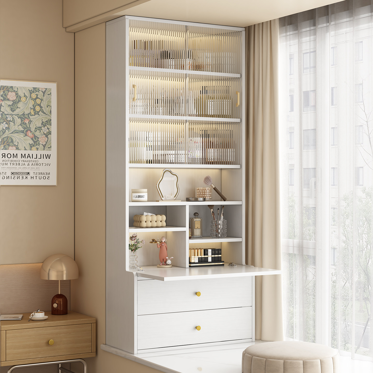 全实木防晒飘窗柜子储物柜一体款