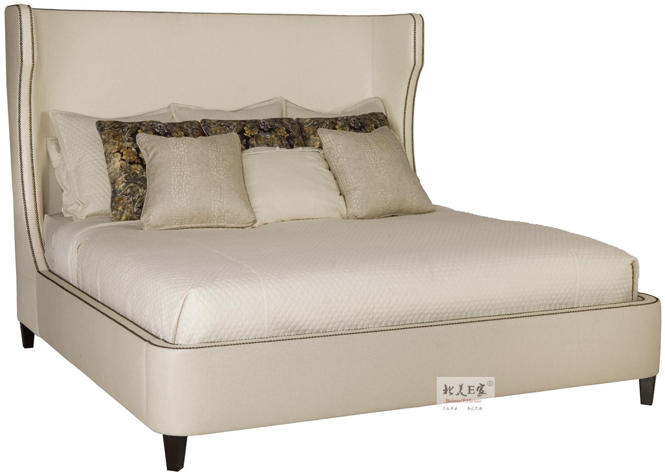 棉麻布艺轻奢法式风样板房婚床