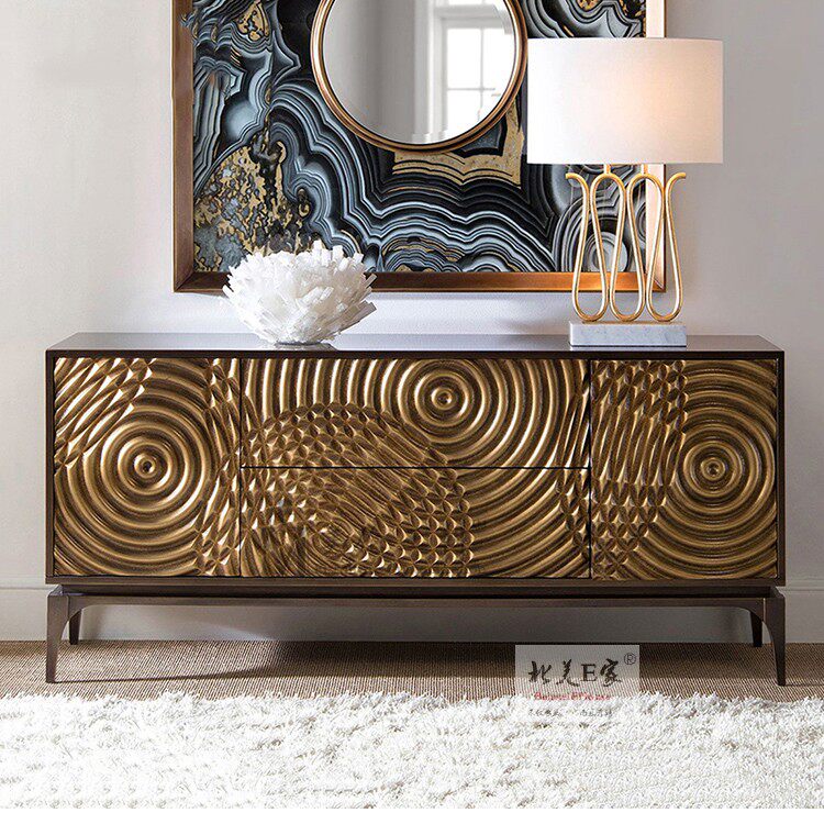 精装家具美式art长方形古典影视柜雕花矮柜现代客厅实木电视柜