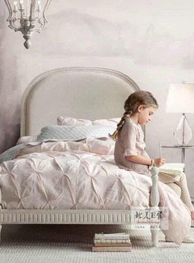 法式实木公主床美式乡村儿童布艺软包床田园白色单人床现代欧式床