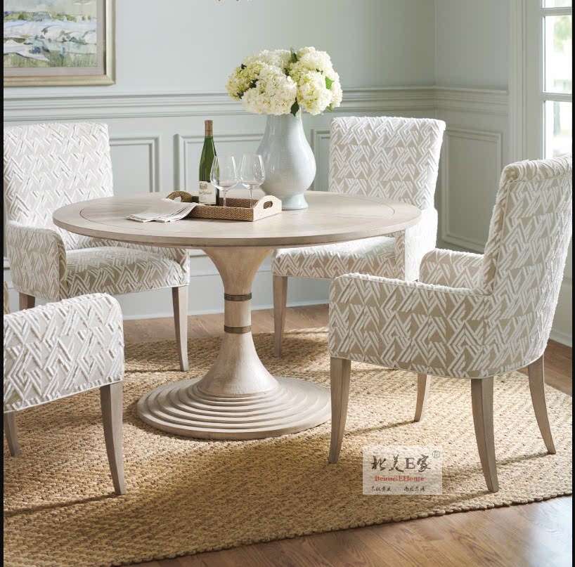 莱克星顿家具美式全实木独脚圆餐桌椅欧式法式家用饭桌高端定制
