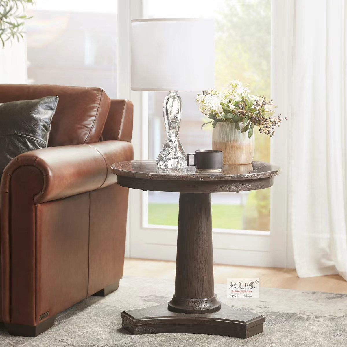 har美式ouse轻奢实木黑橡色客厅大理石面休闲桌沙发桌几边几角几,住宅家具,角几/边几,淘宝优惠券,粉丝福利购,淘宝优惠卷