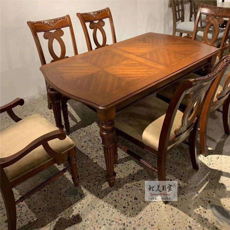 美式乡村实木餐桌新维多利亚长方形餐桌新传统欧式雕花饭餐桌餐椅