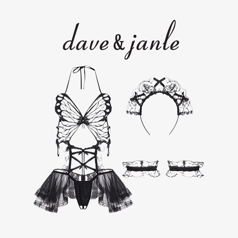英国 Dave&Janle 性感蝴蝶翩翩起舞连体衣蕾丝透明制服睡裙礼盒装