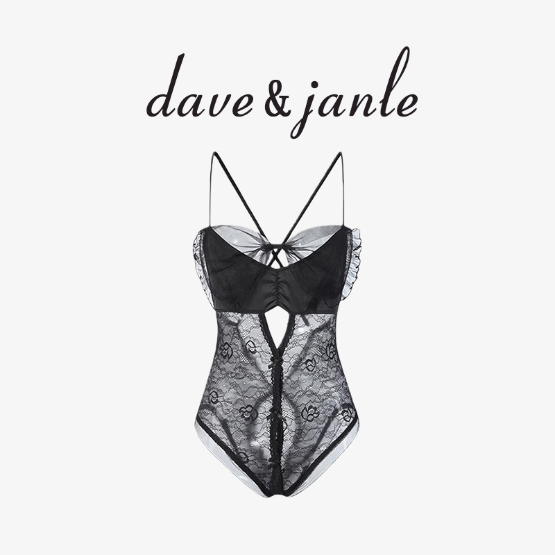 英国 Dave&Janle 性感连体网纱蝴蝶结睡衣蕾丝诱惑吊带内衣礼盒装