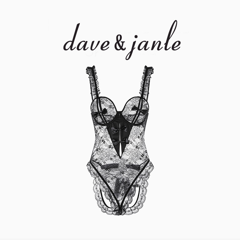 英国 Dave&Janle 蝴蝶结免脱性感吊带微透羞耻火辣连体套装礼盒装