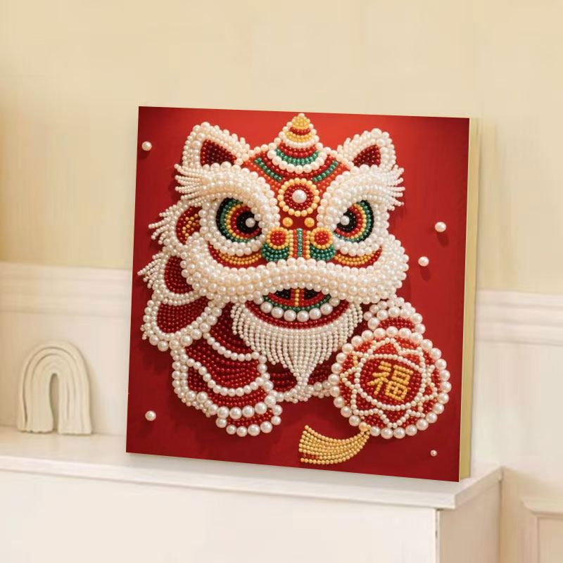 纯手工舞狮头珍珠钻石画儿童DIY制作新年装饰画亲子手工创意粘贴,玩具/童车/益智/积木/模型,手工创意粘贴类,淘宝优惠券,粉丝福利购,淘宝优惠卷