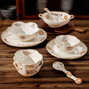 浮雕面包屋餐具饭碗家用2025新款 可爱陶瓷盘子创意高颜值双耳碗碟