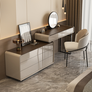 七号公寓意式极简梳妆台收纳柜斗柜一体卧室轻奢高级感伸缩化妆桌