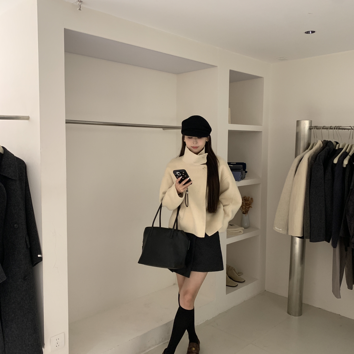 at ease-冬上新韩版一粒扣短款羊毛外套（含100羊毛）m7019