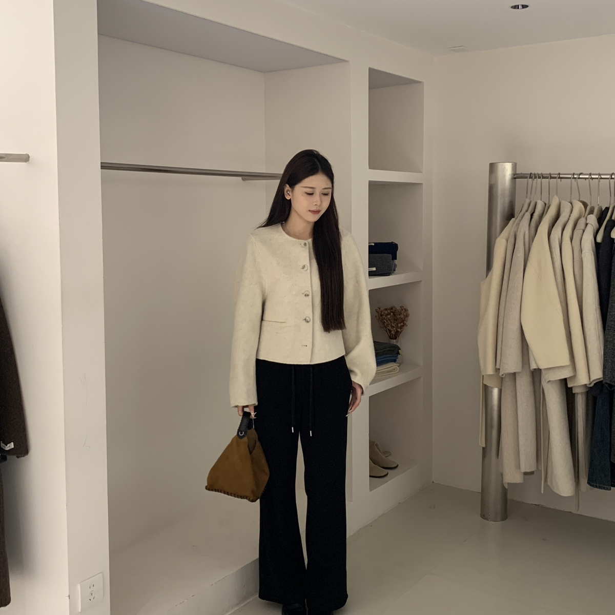 at ease-冬上新韩版加绒抽绳微喇叭休闲裤k7018