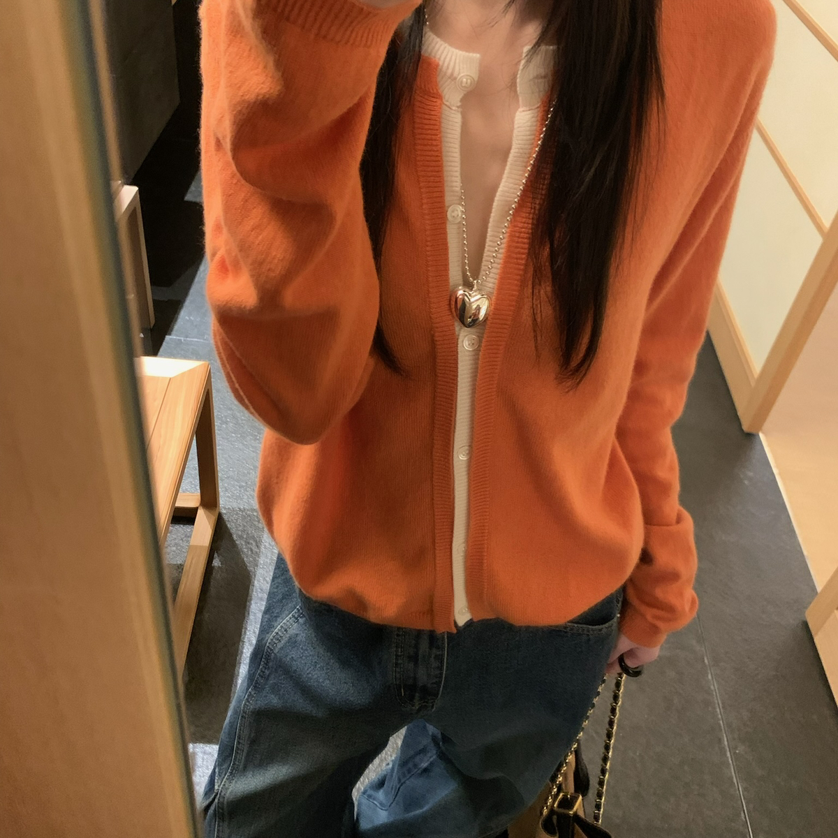 TABLE-新款韩版时尚拼色假两件单排扣针织开衫（含100羊毛）7110-