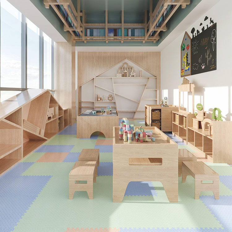 幼儿园建构区积木桌早教园儿童益智实木积木情景操作柜台大小颗粒