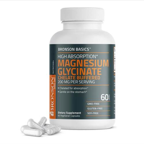美国甘氨酸镁胶囊情绪睡眠保健Bronson Magnesium Glycinate200mg