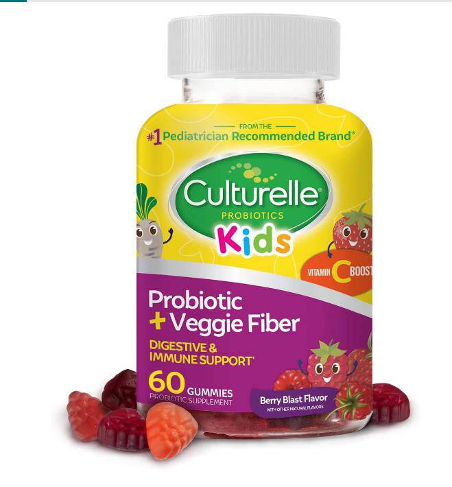 美Culturelle 儿童Kids益生菌+蔬菜纤维软糖+VC 肠胃消化免疫60粒