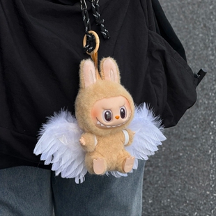 拉布布翅膀天使恶魔坐坐站姿黑色白色羽毛娃衣labubu一二三代通用