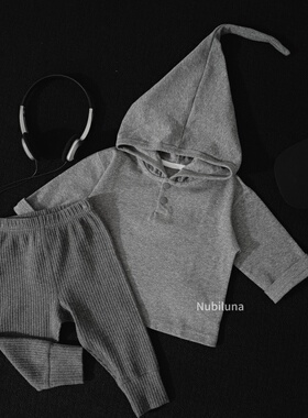 天线宝宝｜Nubiluna婴幼儿早秋连帽卫衣纯色带啾啾百搭外穿外套