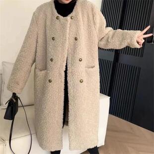 2025新款 双排扣网红颗粒绒毛呢外套女 简约宽松软糯毛毛外套中长款