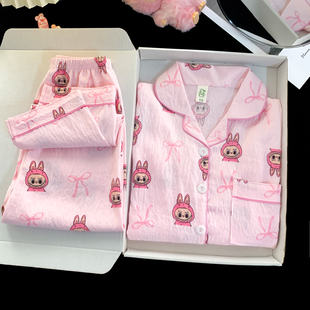 儿童睡衣春秋薄款 翻领云朵棉卡通拉布布中大童女孩公主家居服 开衫