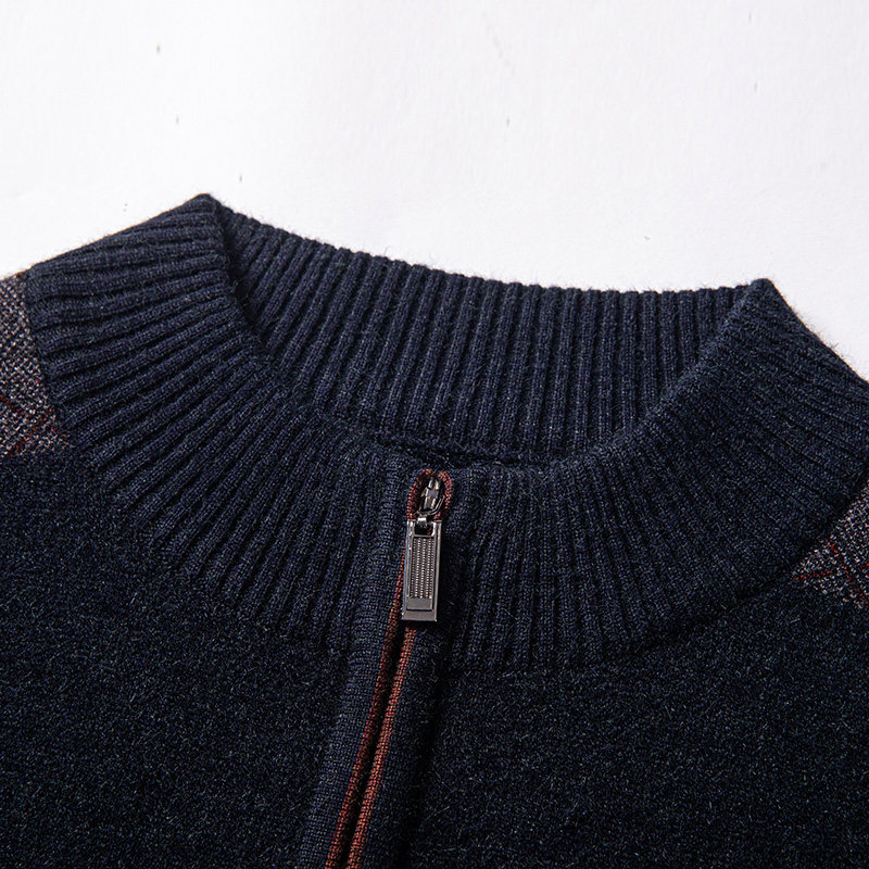 가디건 남성 중년 두꺼운 지퍼 스웨터 남성 가을 겨울 니트 퓨어 캐시미어 반거북 칼라 바닥 셔츠 아빠 착용
